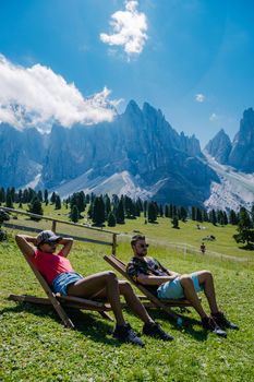 Geisler Alm, Dolomites Italy, hiking in the mountains of Val Di Funes in Italian Dolomites,Nature Park Geisler-Puez with Geisler Alm in South Tyrol