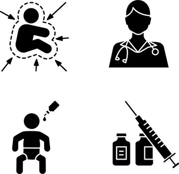 Kids vaccination and immunization glyph icons set