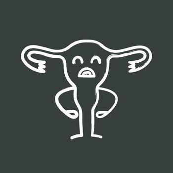 Sad uterus character chalk icon
