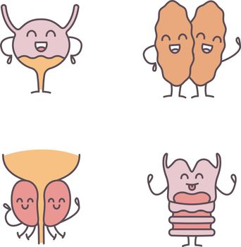 Smiling human internal organs characters color icons set