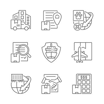 International shipping business linear icons set