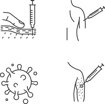 Vaccination and immunization linear icons set