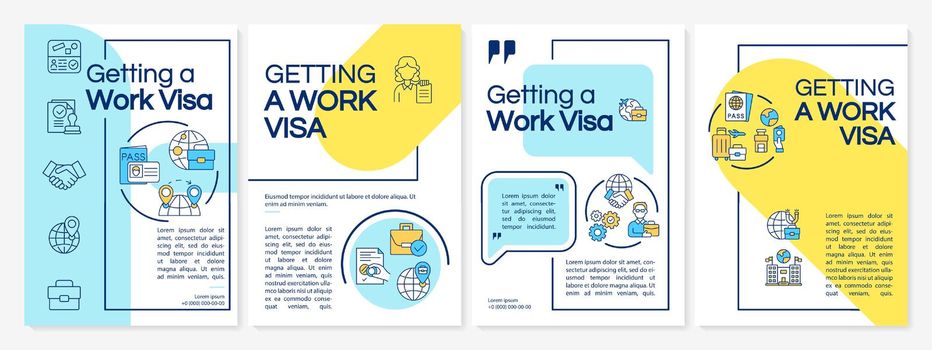 Getting work visa yellow, blue brochure template