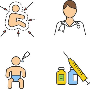 Kids vaccination and immunization color icons set