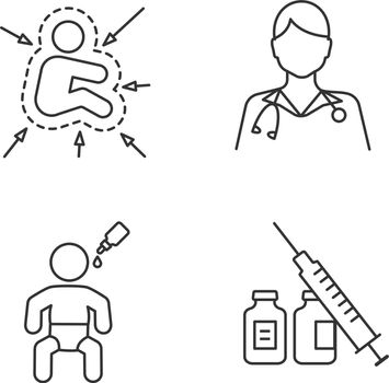 Kids vaccination and immunization linear icons set