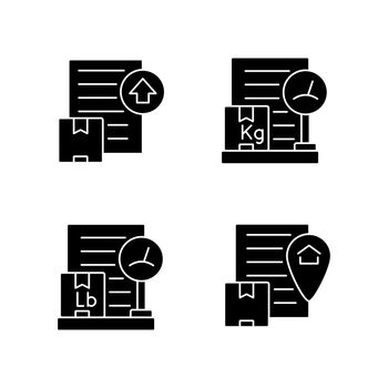 International shipment documents black glyph icons set on white space