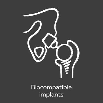 Biocompatible implants chalk icon. Compatible with living tissue material. Artificial joint. Prosthetic device. Biological structure replace. Bioengineering. Isolated vector chalkboard illustration