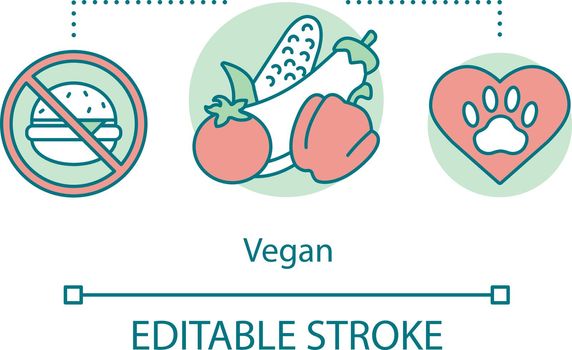 Vegan lifestyle, vegetarianism concept icon. Healthy nutrition idea thin line illustration. Fast food rejection, organic nutrition and animal welfare. Vector isolated outline drawing. Editable stroke