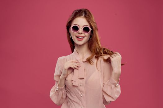 beautiful woman Glamor jewelry fashion pink background