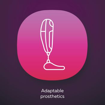 Adaptable prosthetics app icon. Missing body part replacing. Mechanical artificial limb. Bionic foot. Bioengineering. UI/UX user interface. Web or mobile application. Vector isolated illustration