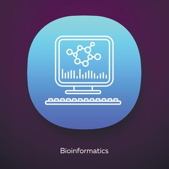 Bioinformatics app icon. Human genome research. Biochemical information analysis by computer. Bioengineering. UI/UX user interface. Web or mobile application. Vector isolated illustration