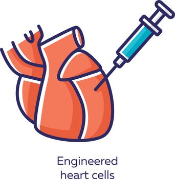 Engineered heart cells red color icon. Human engineered cardiac tissues. HECTs. Heart injection. Study cardiac physiology. Bioengineering. Biotechnology. Isolated vector illustration