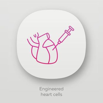 Engineered heart cells app icon. Human engineered cardiac tissues. HECTs. Heart injection. Biotechnology. UI/UX user interface. Web or mobile applications. Vector isolated illustrations