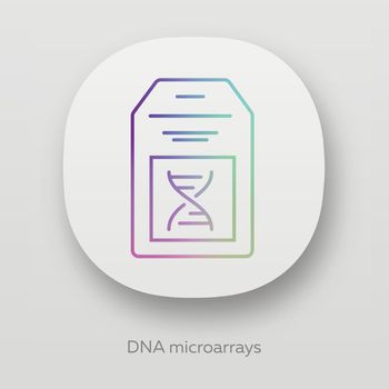 DNA microarray app icon. DNA chip. Microscopic chromosome spots collection. Biochip. Gene research. Bioengineering. UI/UX user interface. Web or mobile applications. Vector isolated illustrations