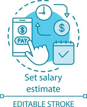 Set salary estimate concept icon. Wage payment idea thin line illustration. Budget calculation, accounting. Online billing service. Financial calendar. Vector isolated outline drawing. Editable stroke