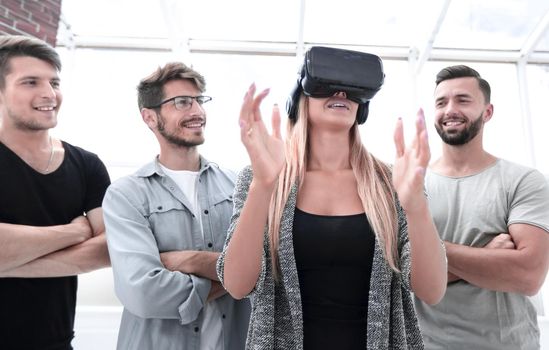 progressive girl smiling while wearing virtual reality glasses