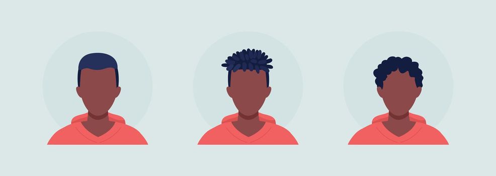 Teenage guy with three haircuts semi flat color vector character avatar set