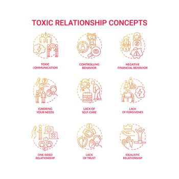 Relationship violence concept icons set