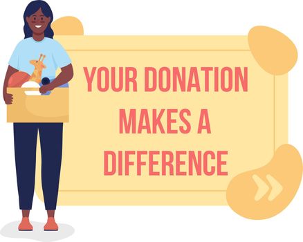 Your donation makes difference vector quote box with flat character