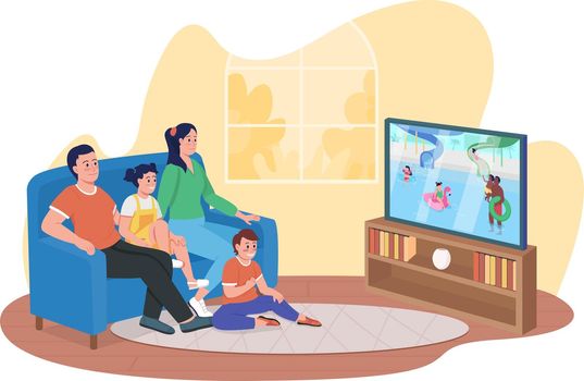 Watching entertainment program 2D vector isolated illustration