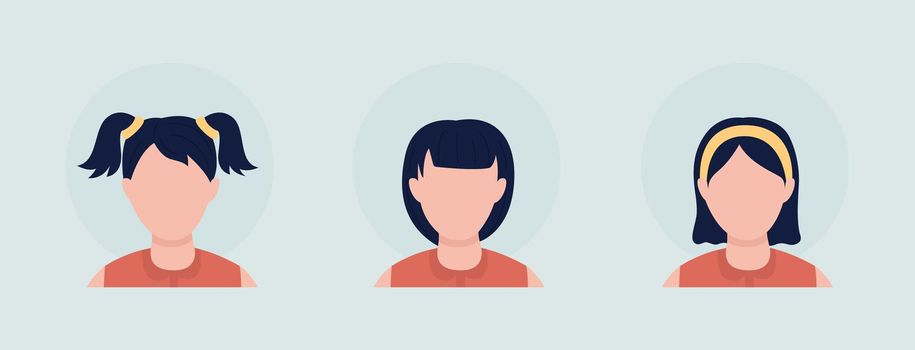Various girl hairstyles semi flat color vector character avatar set