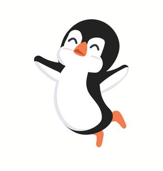 Cute happy penguins jump cartoon vector