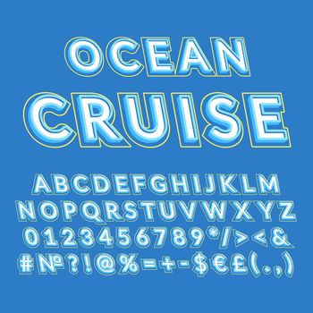 Ocean cruise vintage 3d vector alphabet set