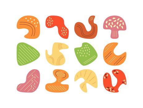 Picking mushrooms in autumn forest flat vector abstract elements set