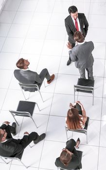 Business people at a conference, top view