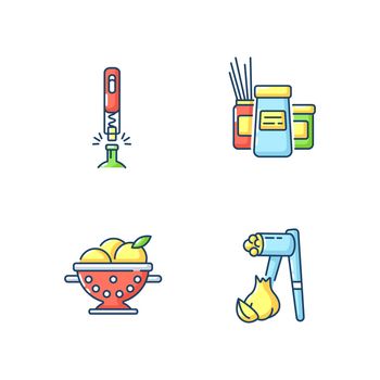Food preparation tools RGB color icons set