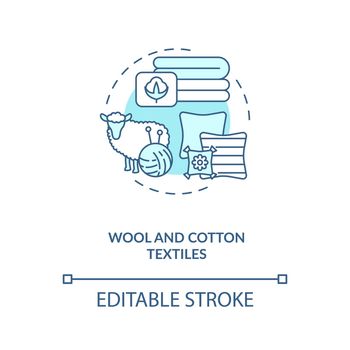 Wool and cotton textiles blue concept icon
