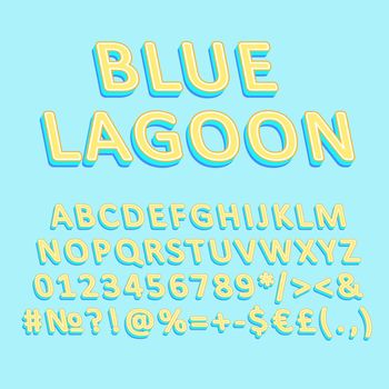 Blue lagoon vintage 3d vector alphabet set
