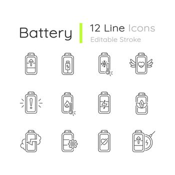 Battery status linear icons set