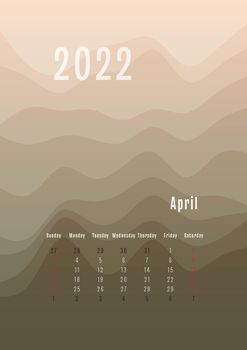 2022 april vertical calendar every month separately. monthly personal planner template. Peak silhouette abstract gradient colorful background, design for print and digital