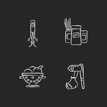 Food preparation tools chalk white icons set on black background