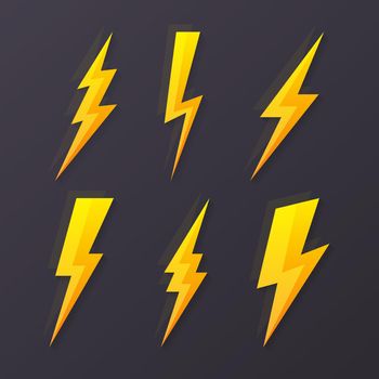 Lightning bolt flat icons set.