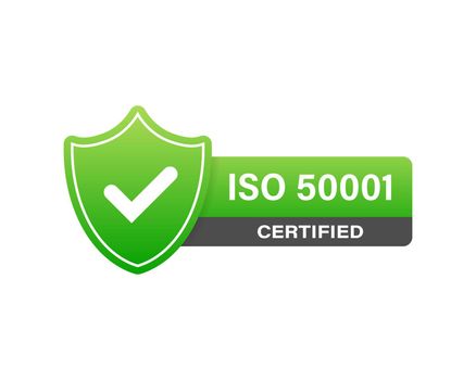 ISO 50001 standard certificate badge - Energy management. Vector stock illustration.