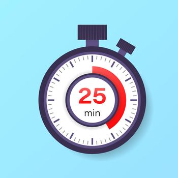 The 25 minutes timer. Stopwatch icon in flat style.
