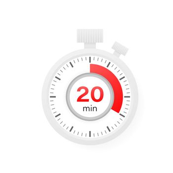 The 20 minutes timer. Stopwatch icon in flat style.