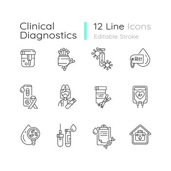 Clinical diagnostics linear icons set