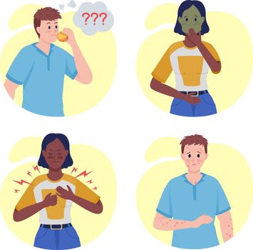 People with covid complications semi flat color vector character set