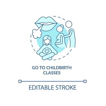 Go to childbirth classes blue concept icon