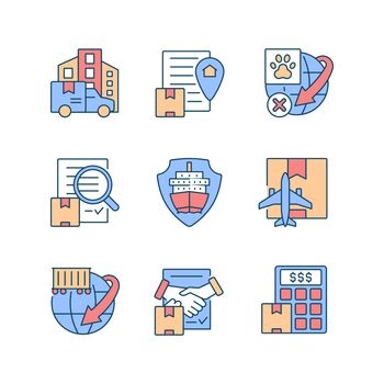 International logistics business RGB color icons set