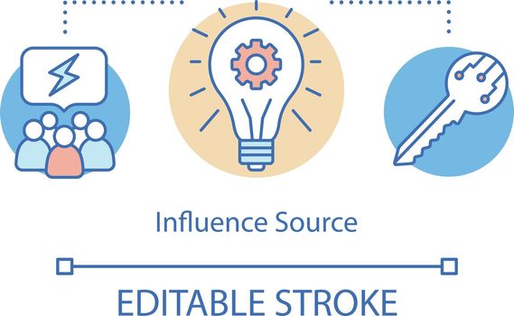 Influence source concept icon. Under influence, overloaded with informational flood from multiple sources idea thin line illustration. Vector isolated outline drawing. Editable stroke