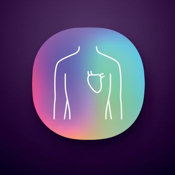 Healthy heart app icon. Human organ in good health. Functioning cardiovascular system. Wholesome physical health. UI/UX user interface. Web or mobile application. Vector isolated illustration