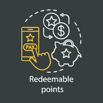 Redeemable points concept chalk icon. Cashback, redeem bonuses idea. Customer loyalty program. Shopping rewards points. Vector isolated chalkboard illustration