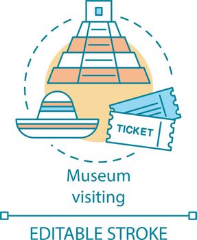 Museum visiting concept icon. Family activities with kids idea thin line illustration. Educational and entertaining museum trips. Vector isolated outline drawing. Editable stroke