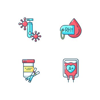 Clinical blood analysis RGB color icons set