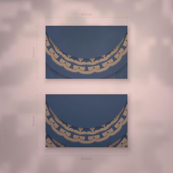 Visiting business card in blue with Indian brown ornaments for your business.