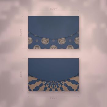 Visiting business card in blue with brown mandala pattern for your business.